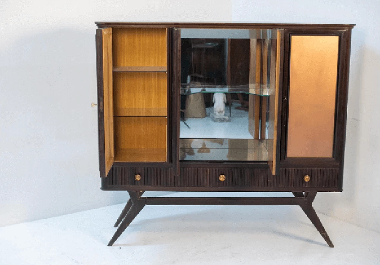 Dark wood, glass and brass bar cabinet, 1950s 15