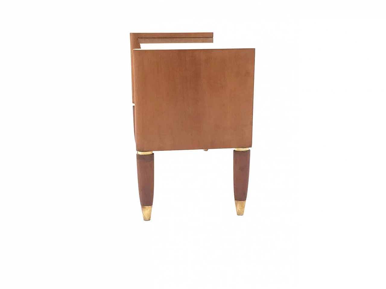 Walnut bedside table with glass top and brass details, 1940s 3