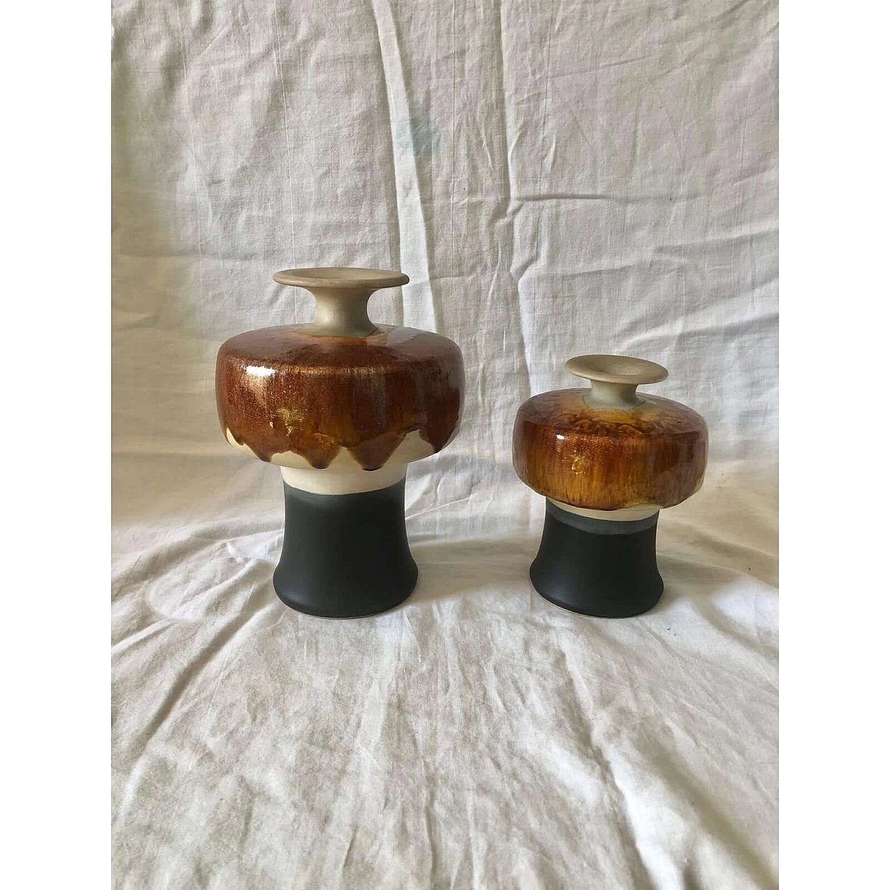 Coppia di vasi in ceramica marrone e nera di Hutschenreuther, anni '70 3