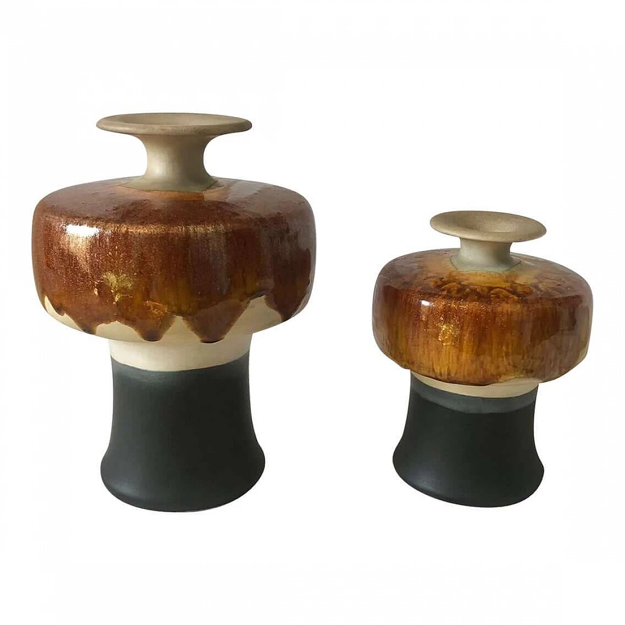 Coppia di vasi in ceramica marrone e nera di Hutschenreuther, anni '70 11