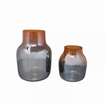 Pair of vases in gray and orange Murano glass, 1970s
