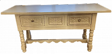 White pickled wooden console table, 20th century