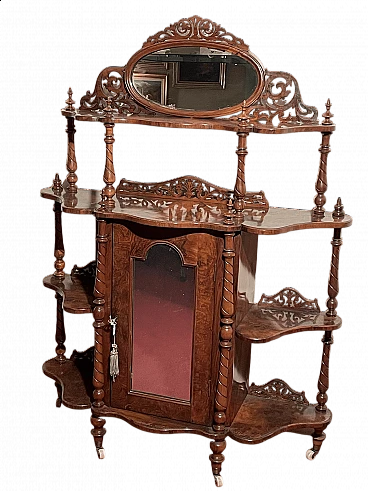 Victorian-style etagere in carved walnut, 19th century