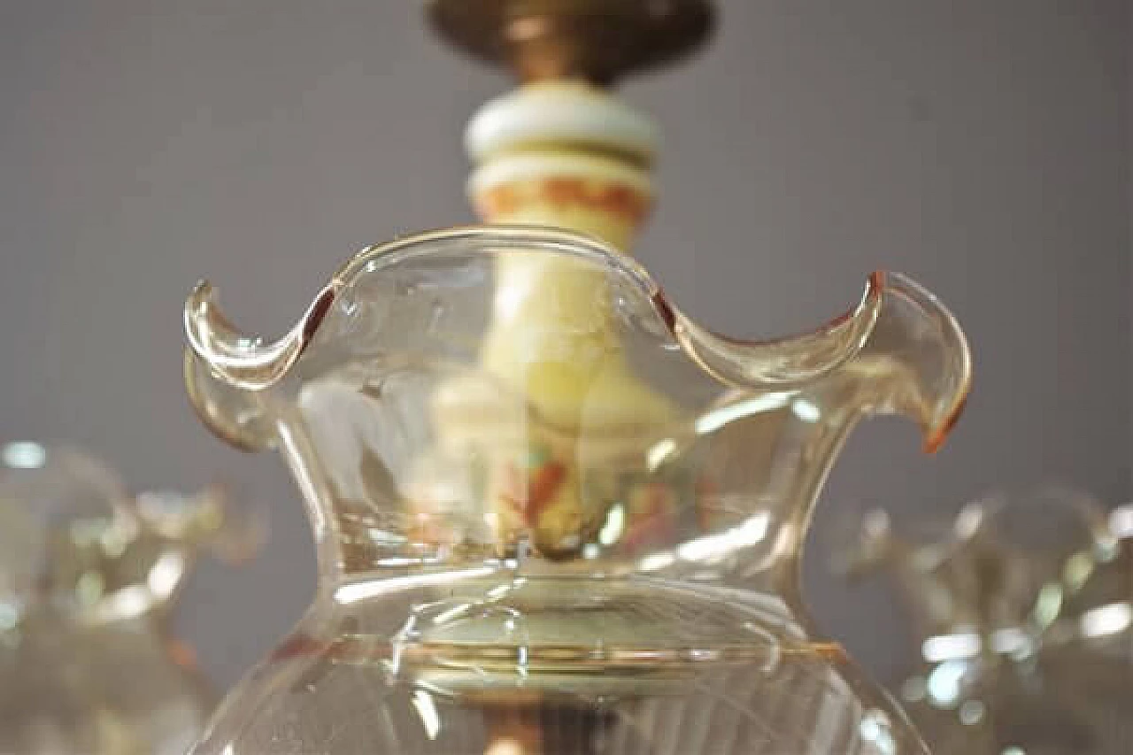 Lampadario in ceramica, vetro e ottone di Bassano, anni '50 4