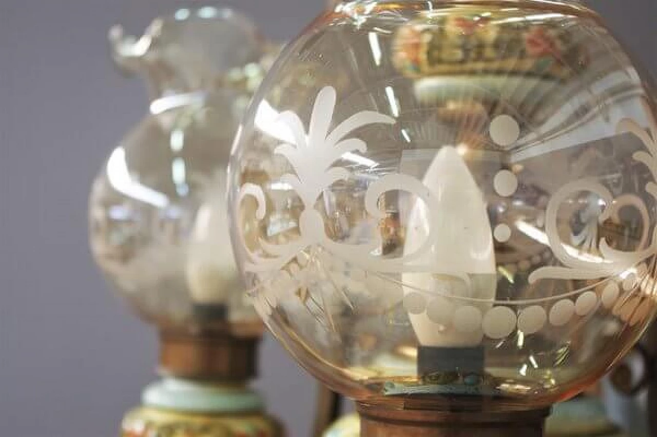 Lampadario in ceramica, vetro e ottone di Bassano, anni '50 5