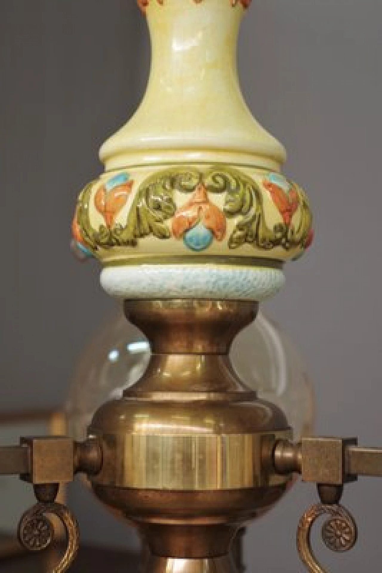 Lampadario in ceramica, vetro e ottone di Bassano, anni '50 7