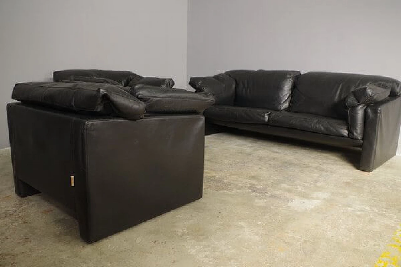Coppia di poltrone e divano in pelle nera di Moroso, anni '80 3