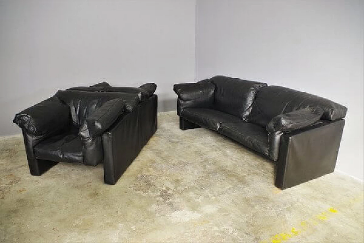 Coppia di poltrone e divano in pelle nera di Moroso, anni '80 10