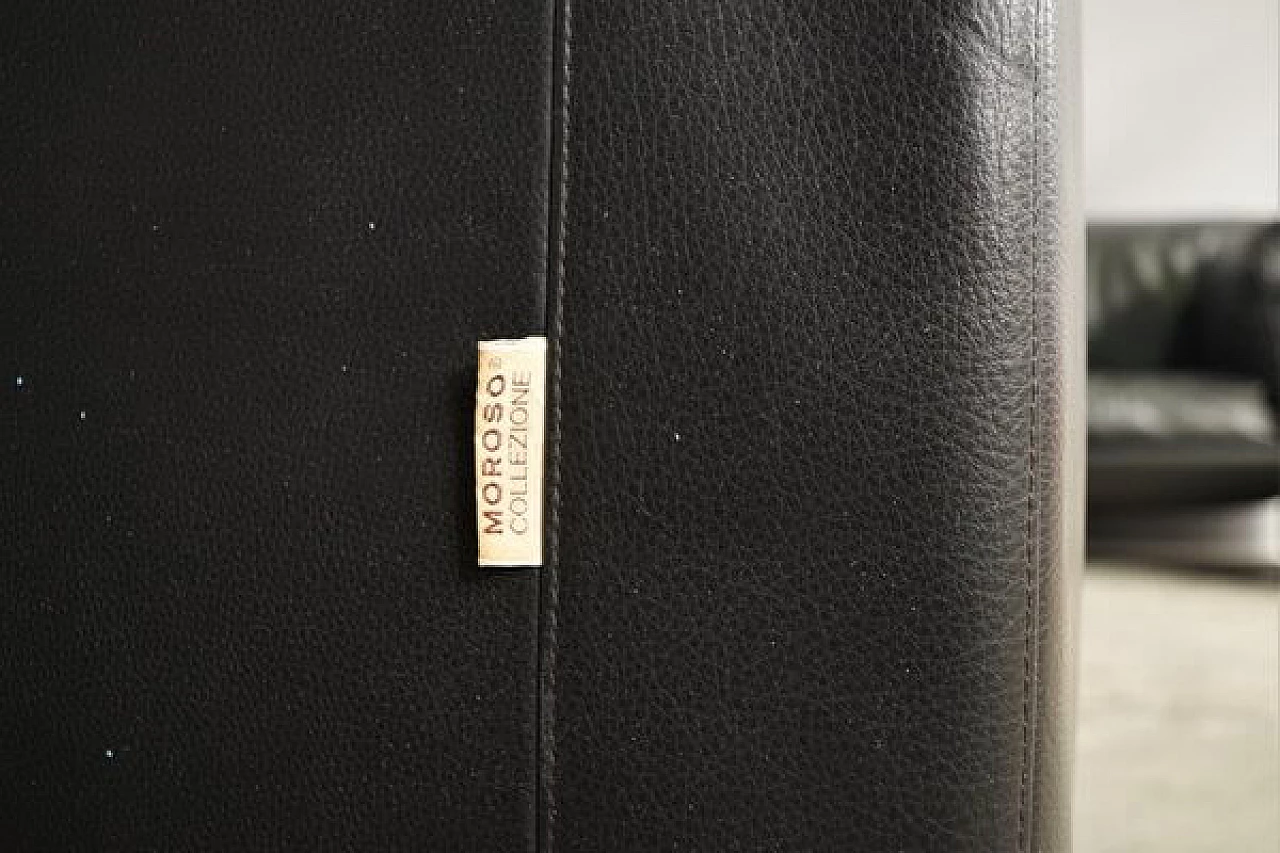 Coppia di poltrone e divano in pelle nera di Moroso, anni '80 12