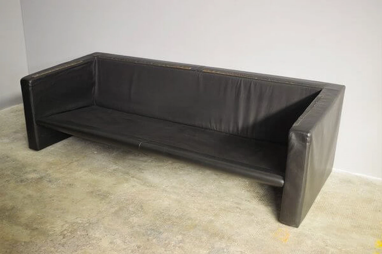 Coppia di poltrone e divano in pelle nera di Moroso, anni '80 34