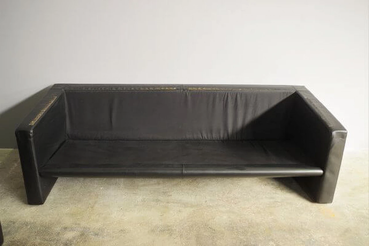 Coppia di poltrone e divano in pelle nera di Moroso, anni '80 35