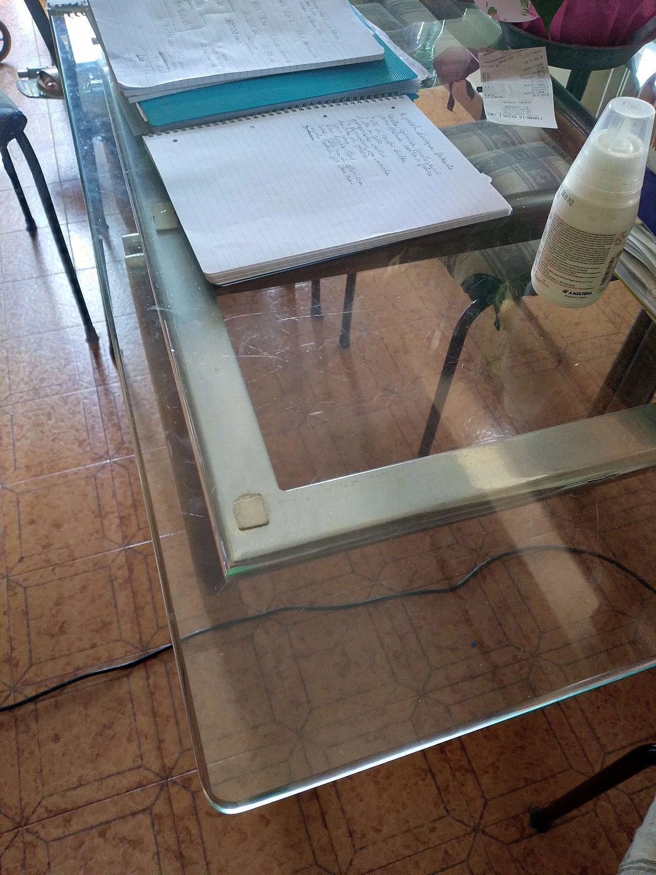 Tavolo in metallo e vetro, anni '70 3