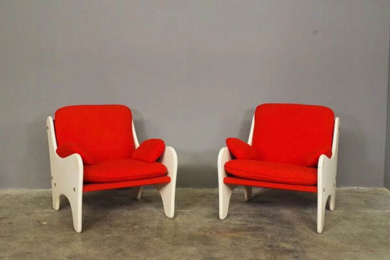 Pair of red and white armchairs, 1970s 2
