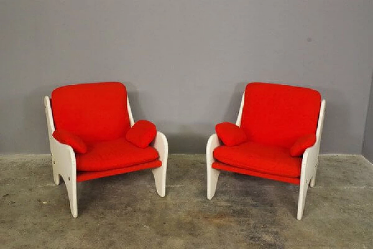Pair of red and white armchairs, 1970s 4