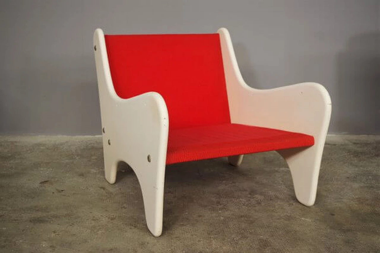 Pair of red and white armchairs, 1970s 10