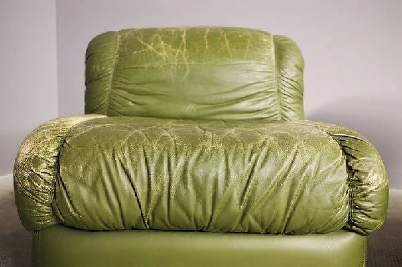 Pair of green eco-leather armchairs, 1970s 4