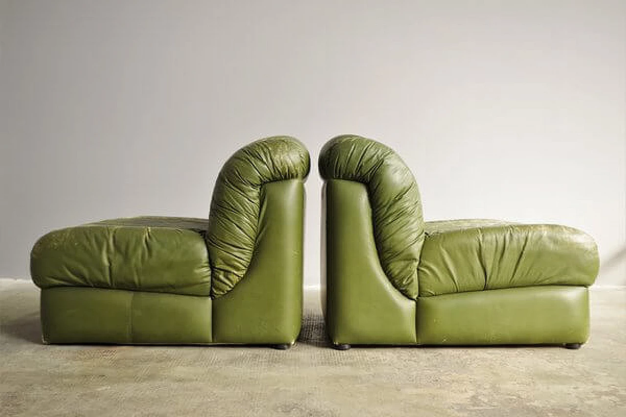 Pair of green eco-leather armchairs, 1970s 6