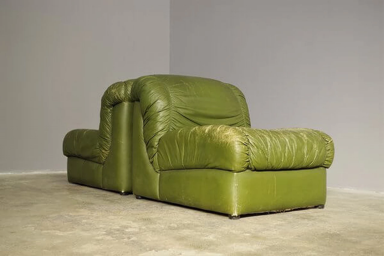 Pair of green eco-leather armchairs, 1970s 7