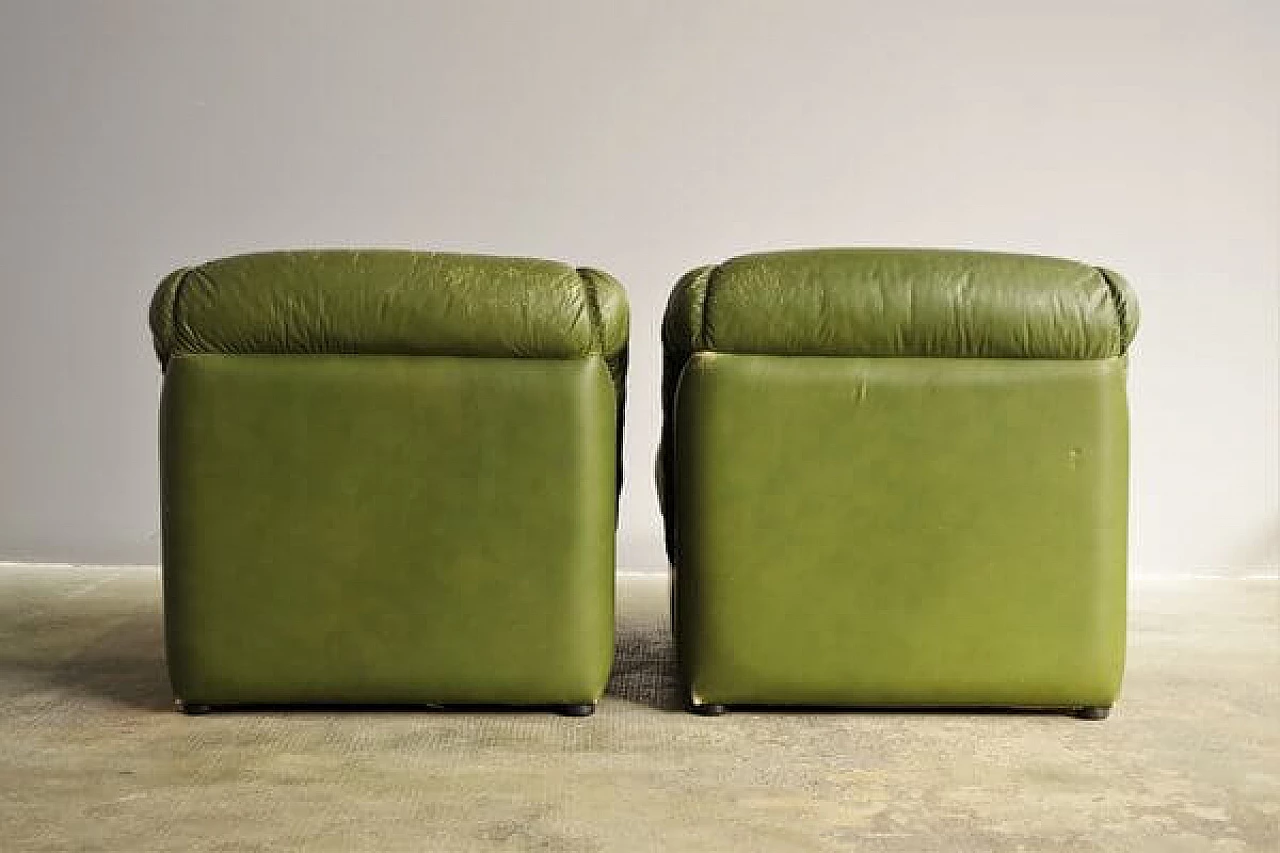 Pair of green eco-leather armchairs, 1970s 8