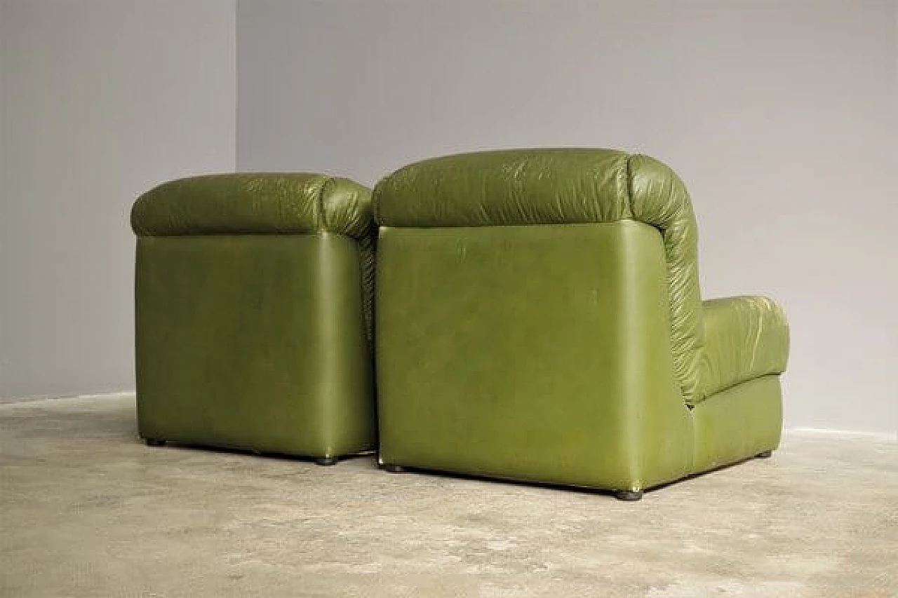 Pair of green eco-leather armchairs, 1970s 9