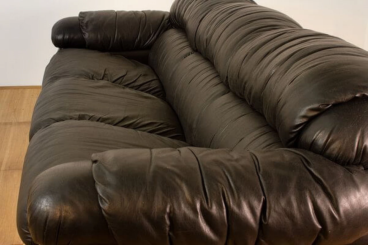 Black leatherette three-seater sofa, 1970s 3