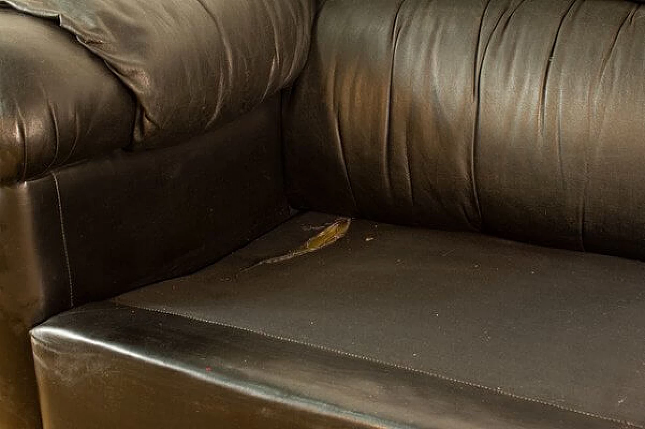 Black leatherette three-seater sofa, 1970s 4