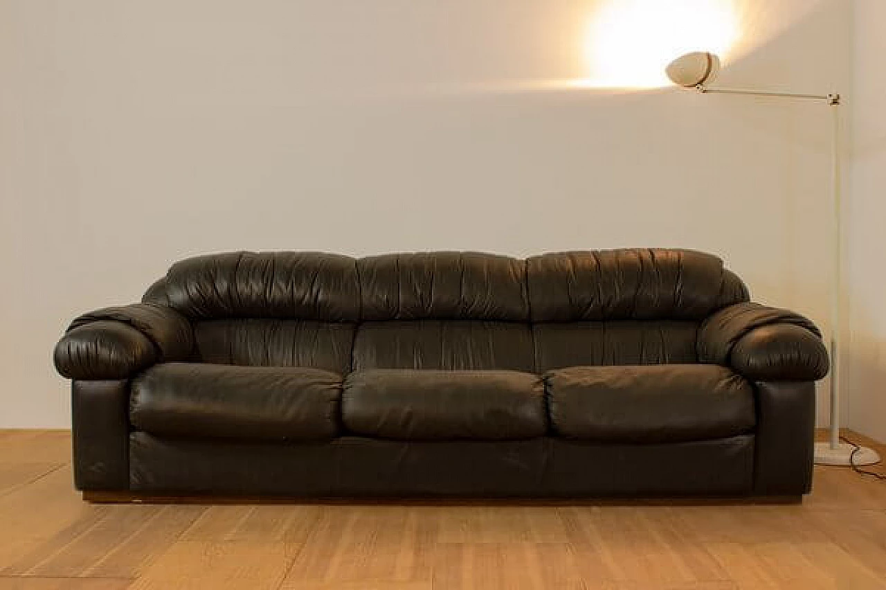 Black leatherette three-seater sofa, 1970s 7