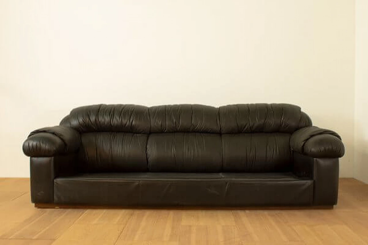 Black leatherette three-seater sofa, 1970s 9