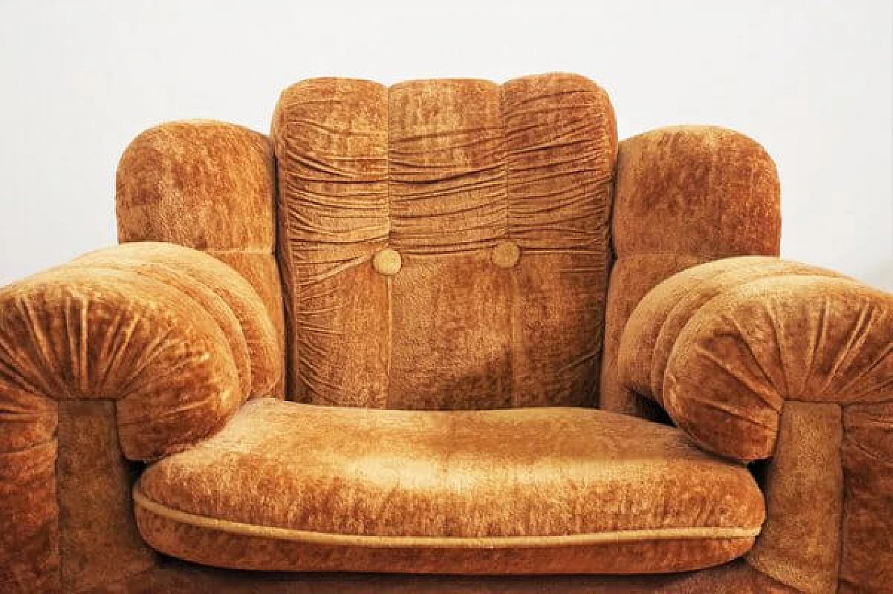 Coppia di poltrone e divano in velluto, anni '70 15