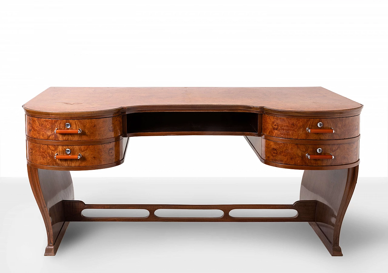 Art Deco curved desk in wood and briarwood, 1930s 2