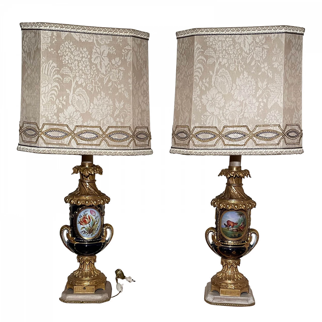 Pair of Limoges porcelain table lamps, early 20th century 5