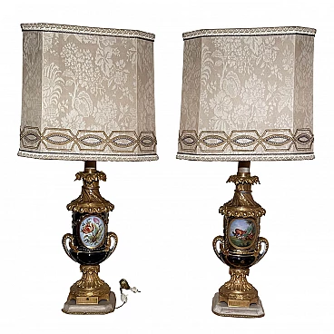 Pair of Limoges porcelain table lamps, early 20th century