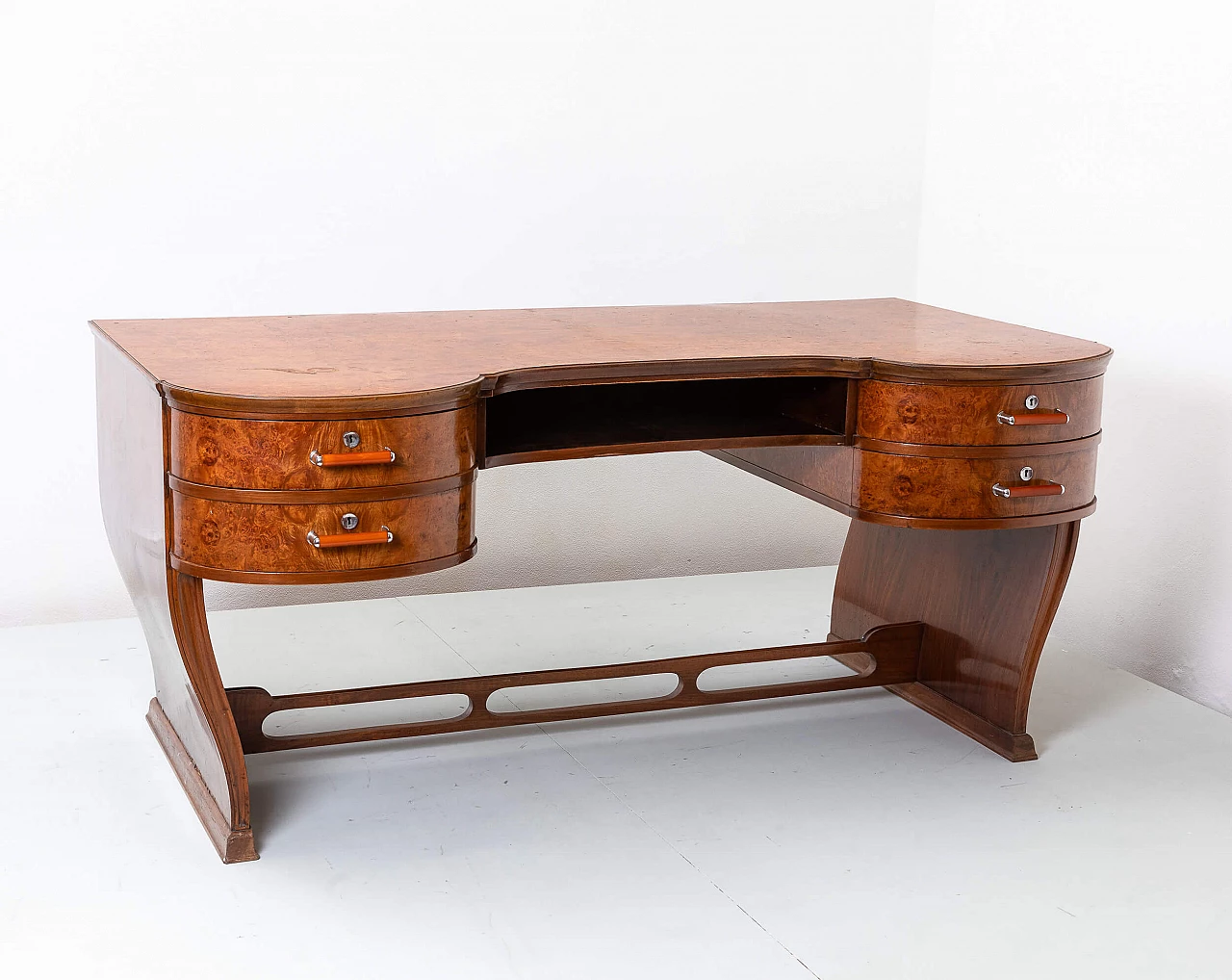 Art Deco curved desk in wood and briarwood, 1930s 7