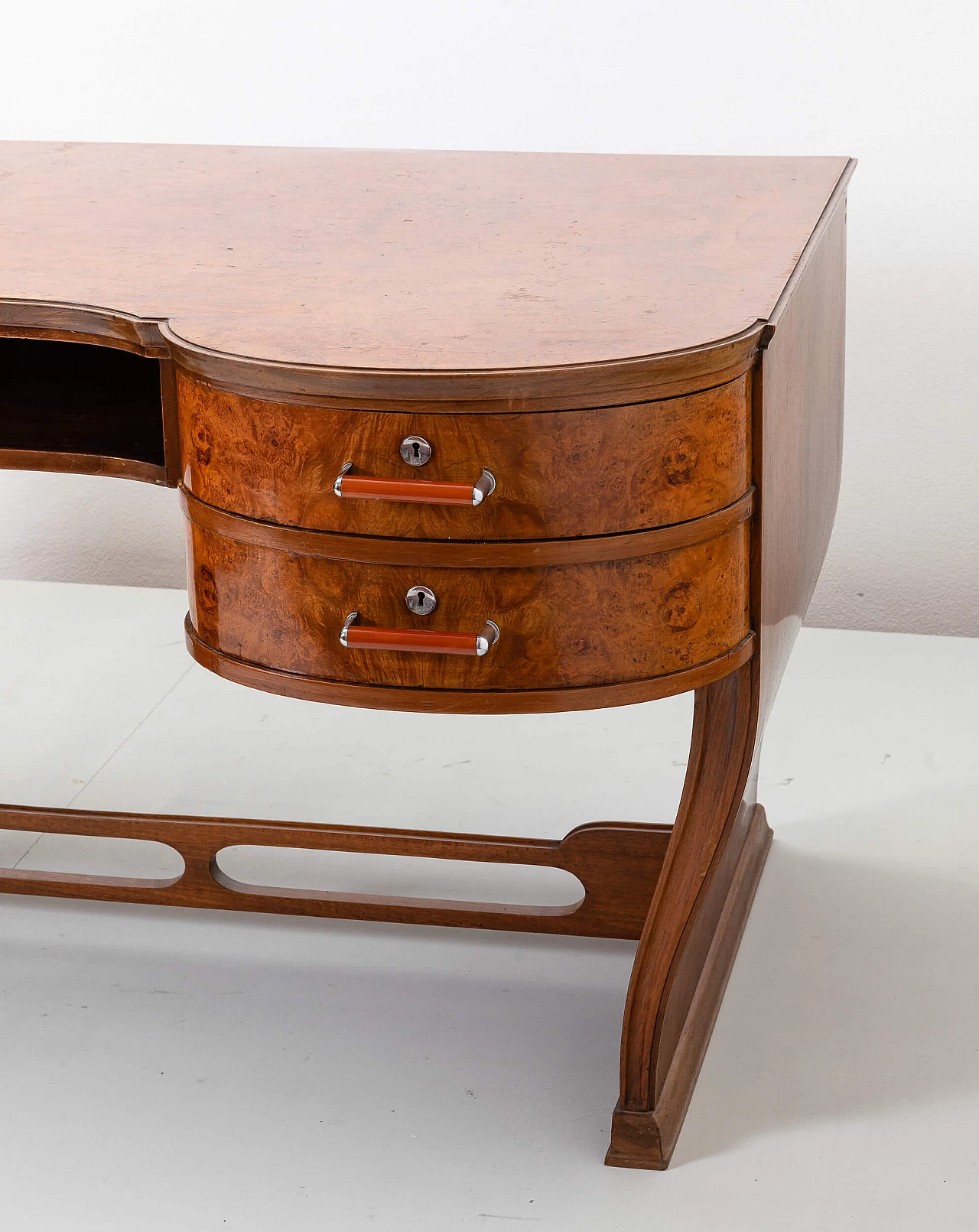 Art Deco curved desk in wood and briarwood, 1930s 8