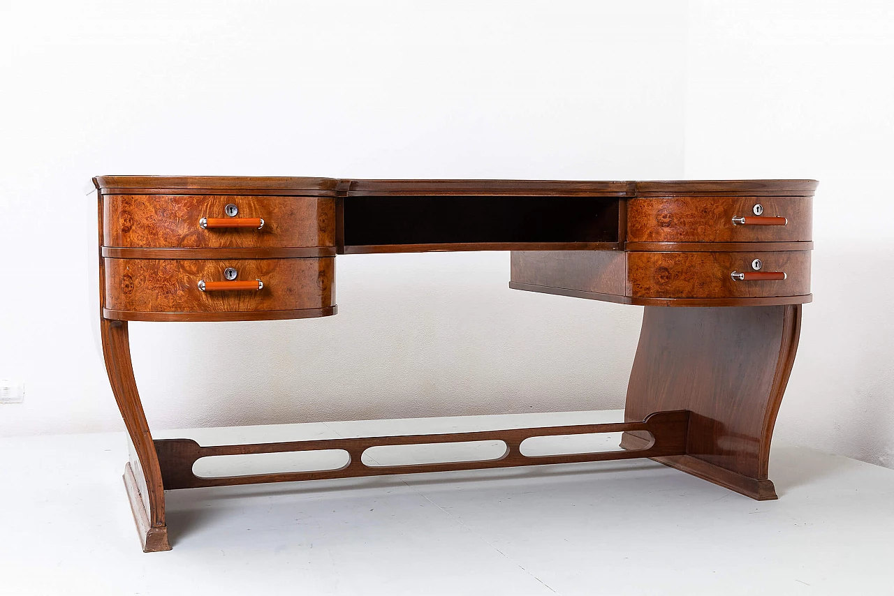 Art Deco curved desk in wood and briarwood, 1930s 9