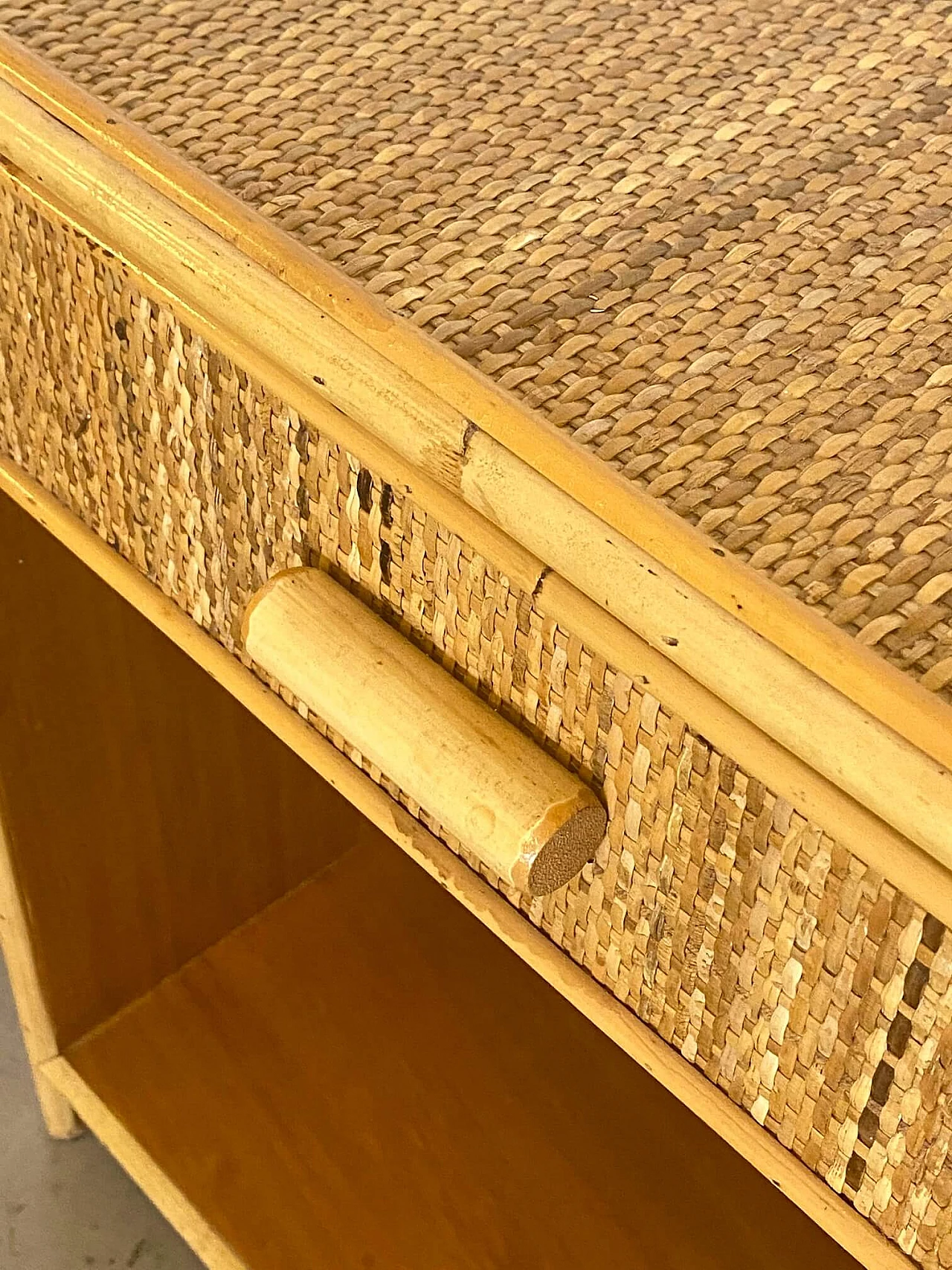 Pair of bedside tables in wicker and bamboo, 1970s 3