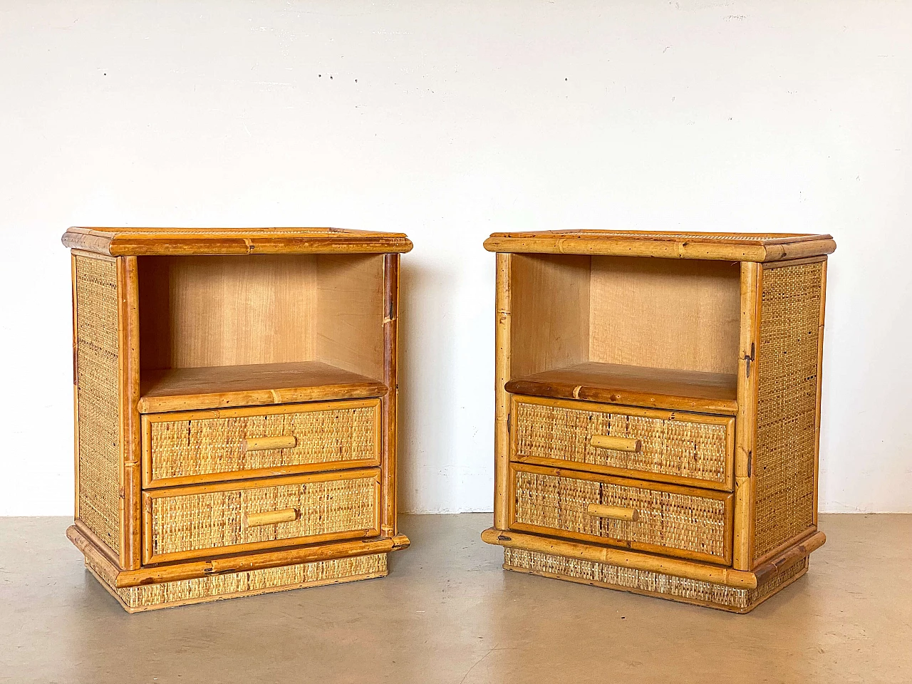 Pair of bamboo bedside tables, 1970s 1