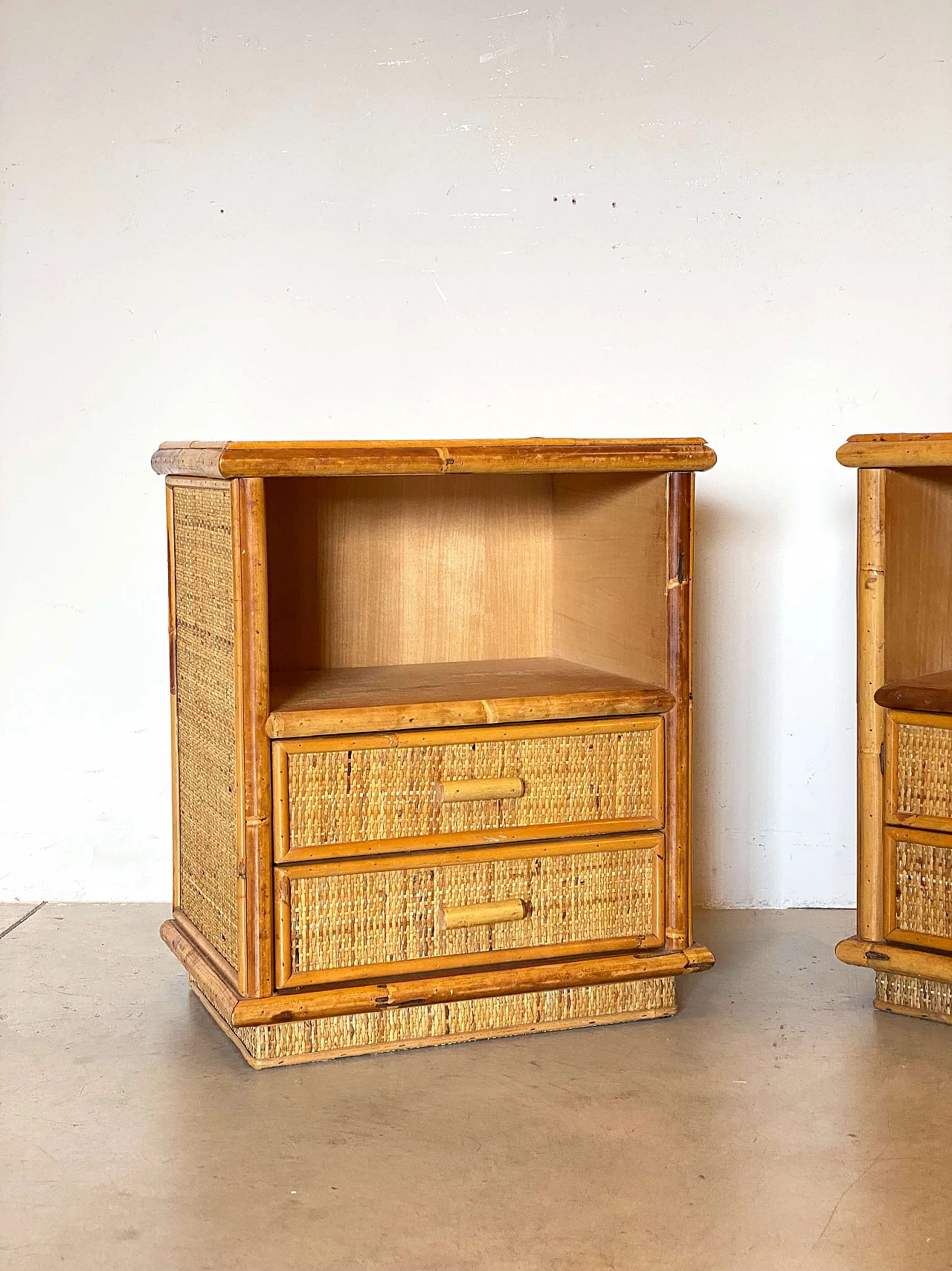 Pair of bamboo bedside tables, 1970s 2