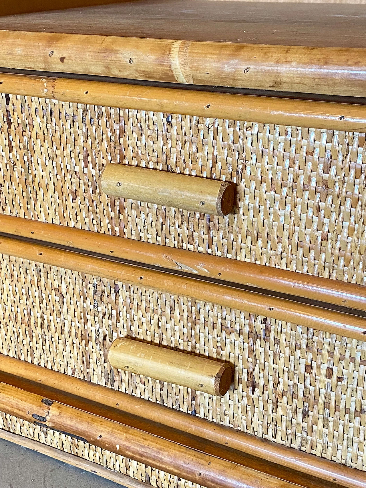 Coppia di comodini in bambù, anni '70 5