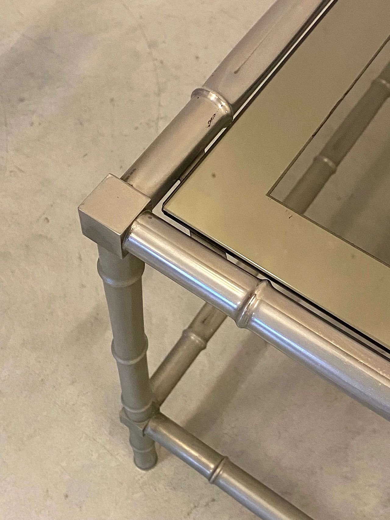 Silver-plated brass side table with glass top by Maison Baguès, 1970s 1