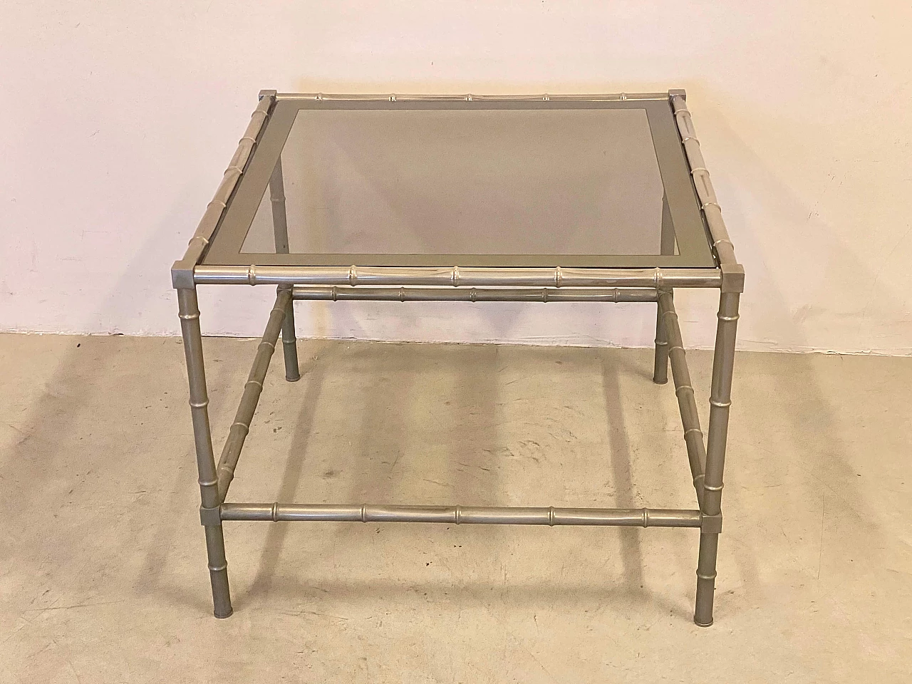 Silver-plated brass side table with glass top by Maison Baguès, 1970s 3