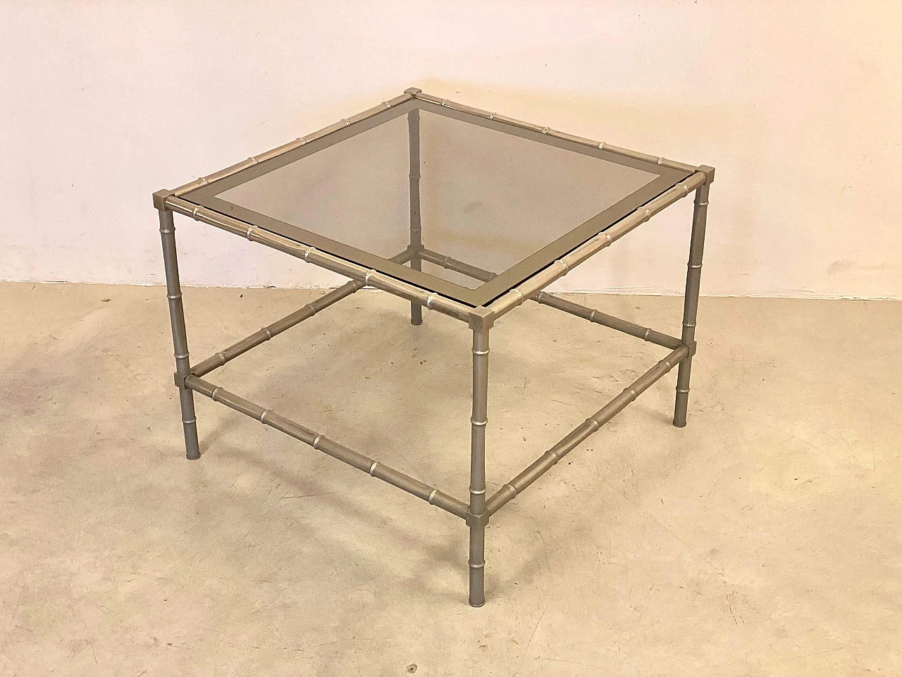 Silver-plated brass side table with glass top by Maison Baguès, 1970s 7