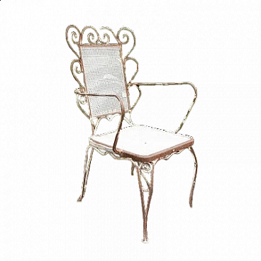 4 Chairs in white wrought iron, 1950s
