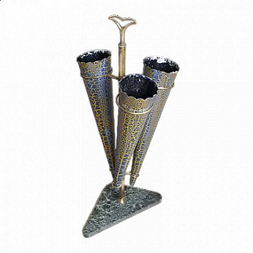 Metal and brass umbrella stand with marble base, 1950s