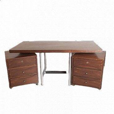 Walnut and metal desk with removable drawers, 1960s