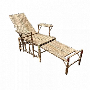 Chaise longue pieghevole in vimini, anni '30