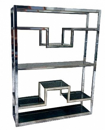 Bookcase in glass, chromed metal and brass by Romeo Rega, 1970s