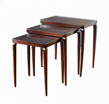 3 Tavolini sovrapponibili in legno di noce di Osvaldo Borsani per ABV, anni '50