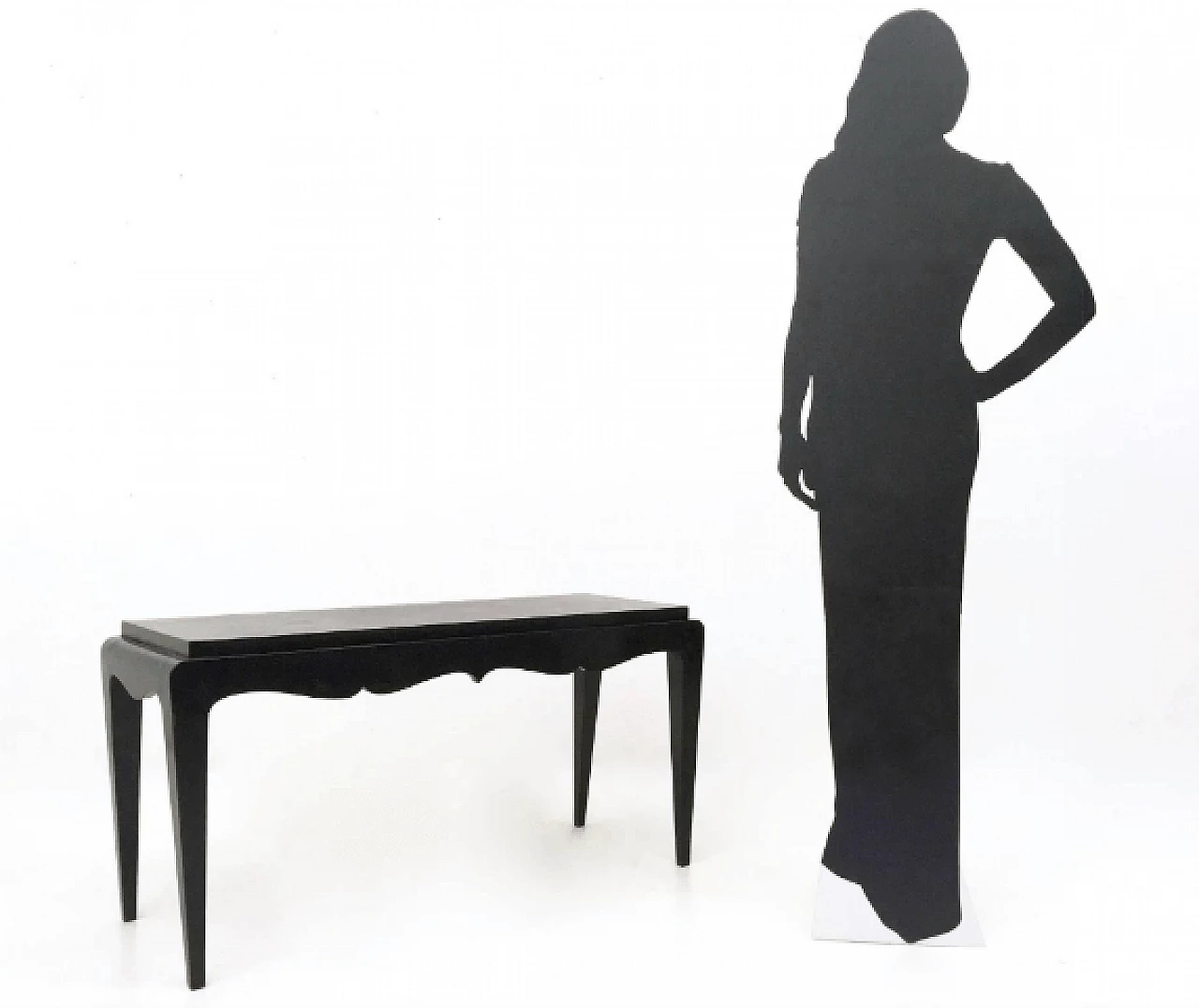 Black lacquered oak bench, 1930s 2