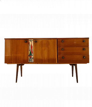 Lacquered wooden sideboard with iron knobs, 1950s